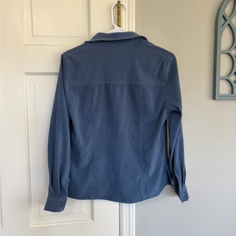 Petite Sophisticate Dusty Blue Button Front Top - Picture 3 of 4